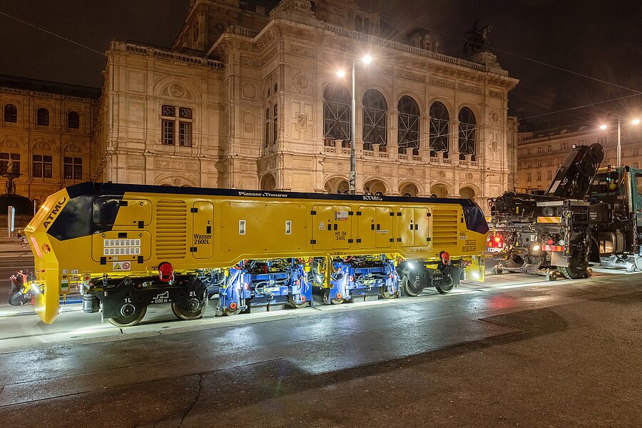 Plasser and Theurer ATMO rail grinding trailer