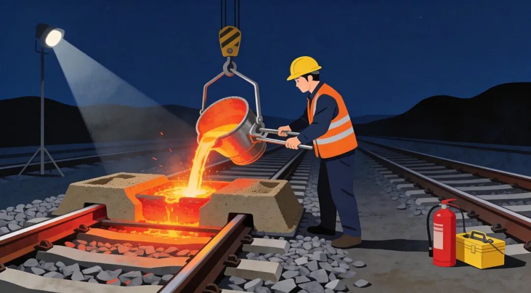 Thermite rail welding pour illustration